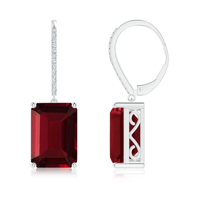 14x10mm AAA Emerald-Cut Garnet Cocktail Earrings with Diamonds in White Gold 