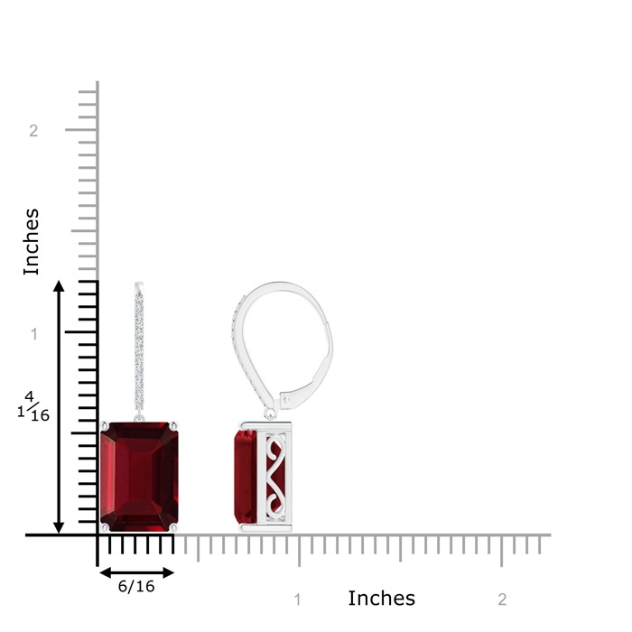 14x10mm AAA Emerald-Cut Garnet Cocktail Earrings with Diamonds in White Gold product image