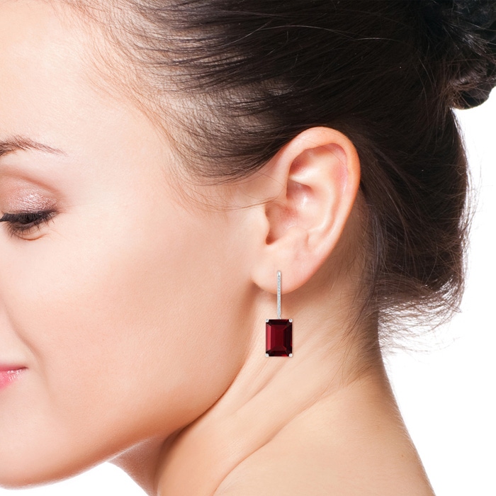 14x10mm AAA Emerald-Cut Garnet Cocktail Earrings with Diamonds in White Gold product image