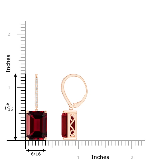 14x10mm AAAA Emerald-Cut Garnet Cocktail Earrings with Diamonds in Rose Gold product image
