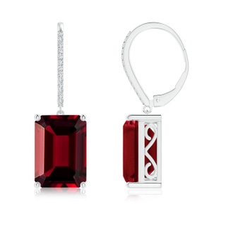 14x10mm AAAA Emerald-Cut Garnet Cocktail Earrings with Diamonds in White Gold