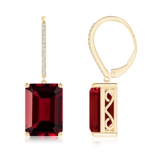 14x10mm AAAA Emerald-Cut Garnet Cocktail Earrings with Diamonds in Yellow Gold