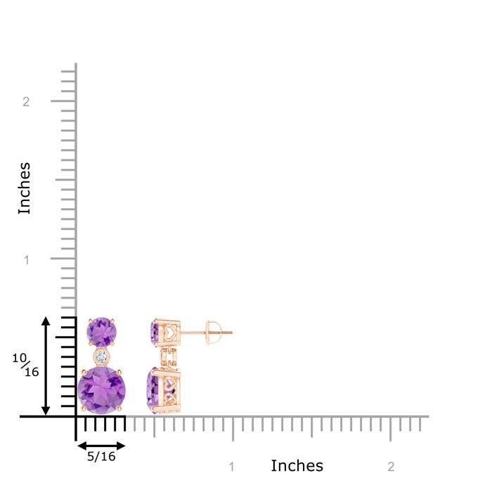 8mm A Classic Amethyst Two Stone Drop Earrings with Bezel Diamond in Rose Gold product image