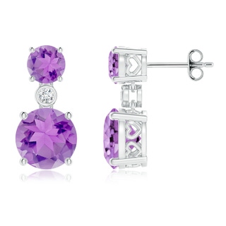 8mm A Classic Amethyst Two Stone Drop Earrings with Bezel Diamond in S999 Silver