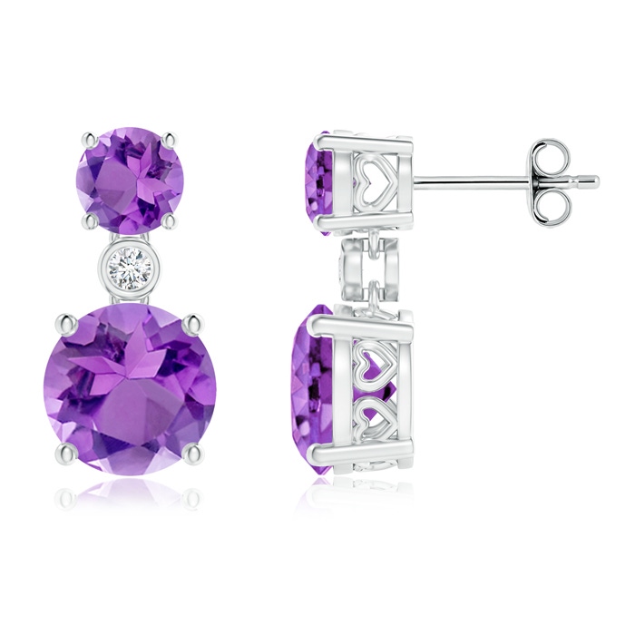 8mm AA Classic Amethyst Two Stone Drop Earrings with Bezel Diamond in S999 Silver 