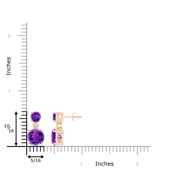 8mm AAA Classic Amethyst Two Stone Drop Earrings with Bezel Diamond in Rose Gold product image