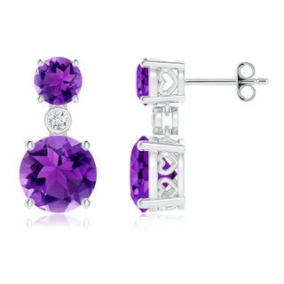 8mm AAA Classic Amethyst Two Stone Drop Earrings with Bezel Diamond in S999 Silver