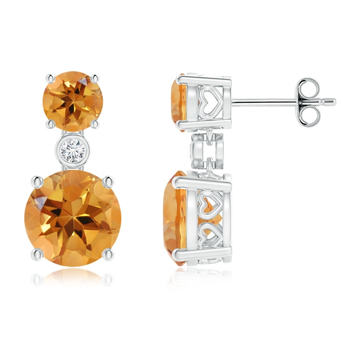 8mm AA Classic Citrine Two Stone Drop Earrings with Bezel Diamond in S999 Silver 
