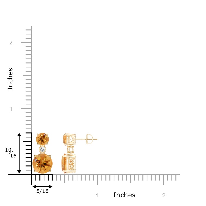 8mm AA Classic Citrine Two Stone Drop Earrings with Bezel Diamond in Yellow Gold product image