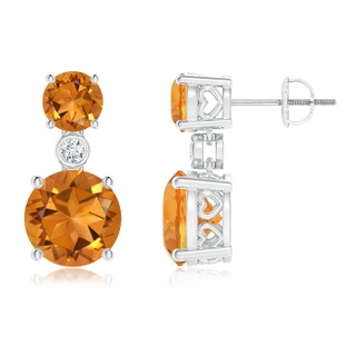 8mm AAA Classic Citrine Two Stone Drop Earrings with Bezel Diamond in White Gold