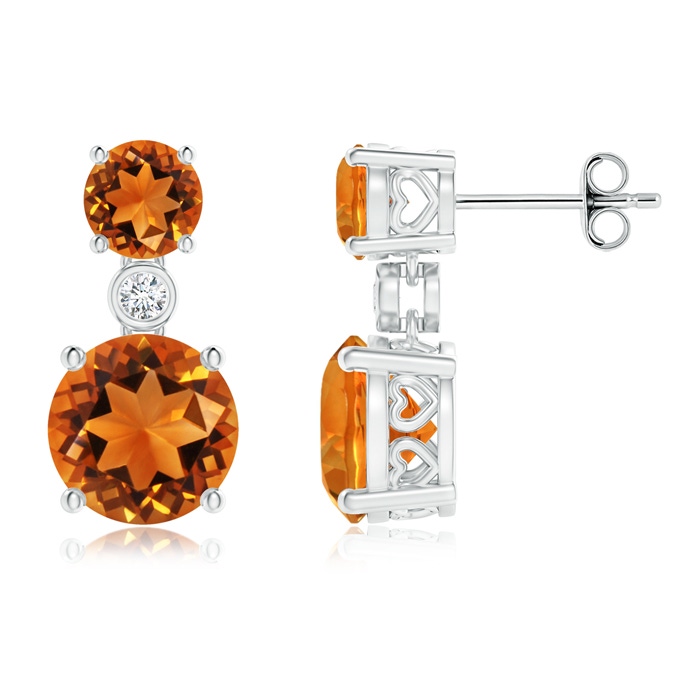 8mm AAAA Classic Citrine Two Stone Drop Earrings with Bezel Diamond in S999 Silver 