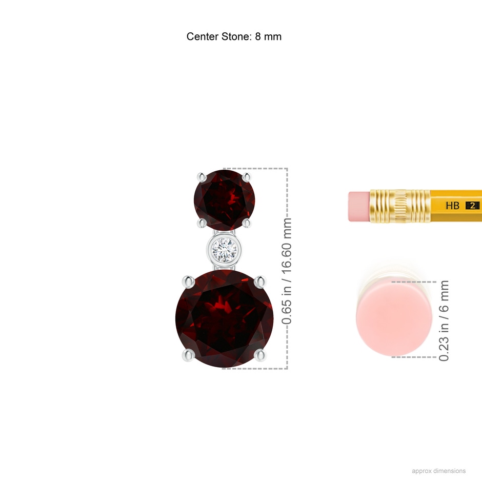 8mm A Classic Garnet Two Stone Drop Earrings with Bezel Diamond in White Gold ruler