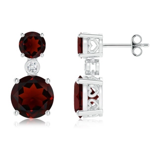 8mm AA Classic Garnet Two Stone Drop Earrings with Bezel Diamond in S999 Silver