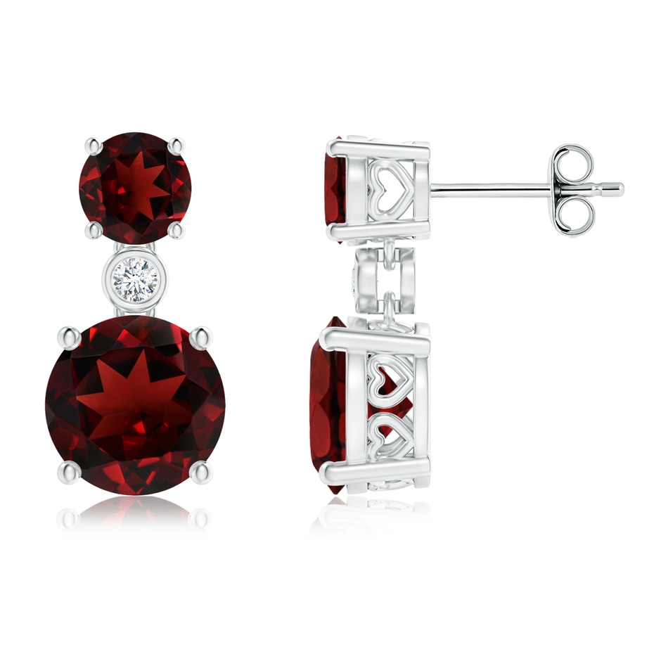 8mm AAA Classic Garnet Two Stone Drop Earrings with Bezel Diamond in S999 Silver 