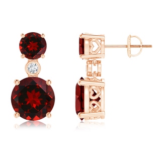 8mm AAAA Classic Garnet Two Stone Drop Earrings with Bezel Diamond in Rose Gold