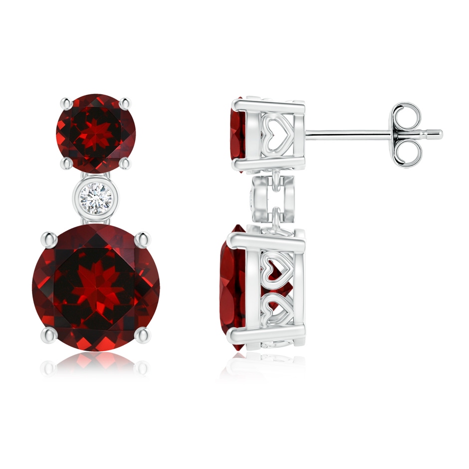 8mm AAAA Classic Garnet Two Stone Drop Earrings with Bezel Diamond in S999 Silver 