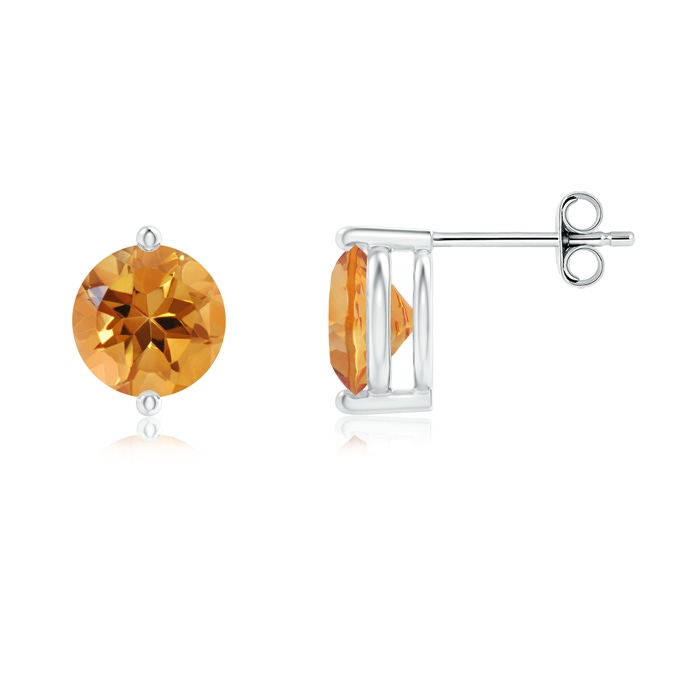 7mm AA Unique Two Prong-Set Citrine Solitaire Stud Earrings in S999 Silver 