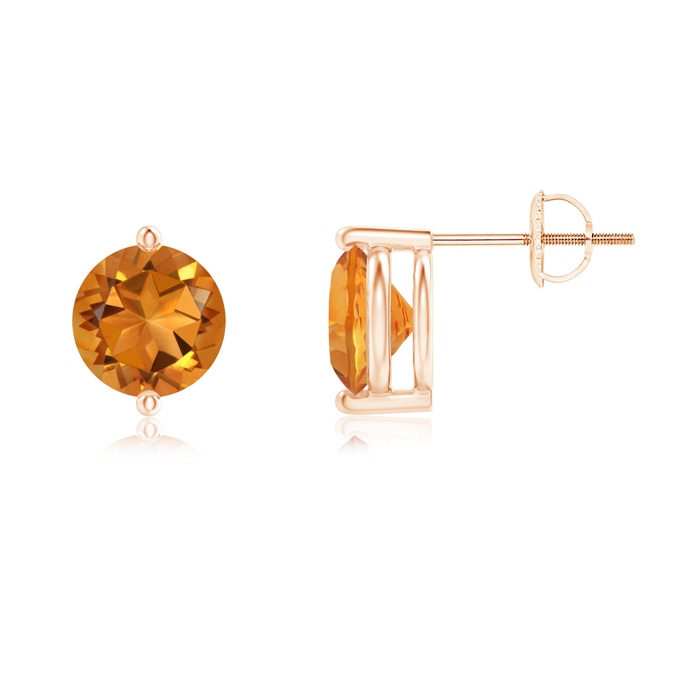 7mm AAA Unique Two Prong-Set Citrine Solitaire Stud Earrings in Rose Gold 