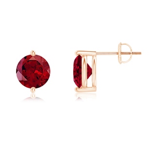 7mm AAAA Unique Two Prong-Set Garnet Solitaire Stud Earrings in Rose Gold