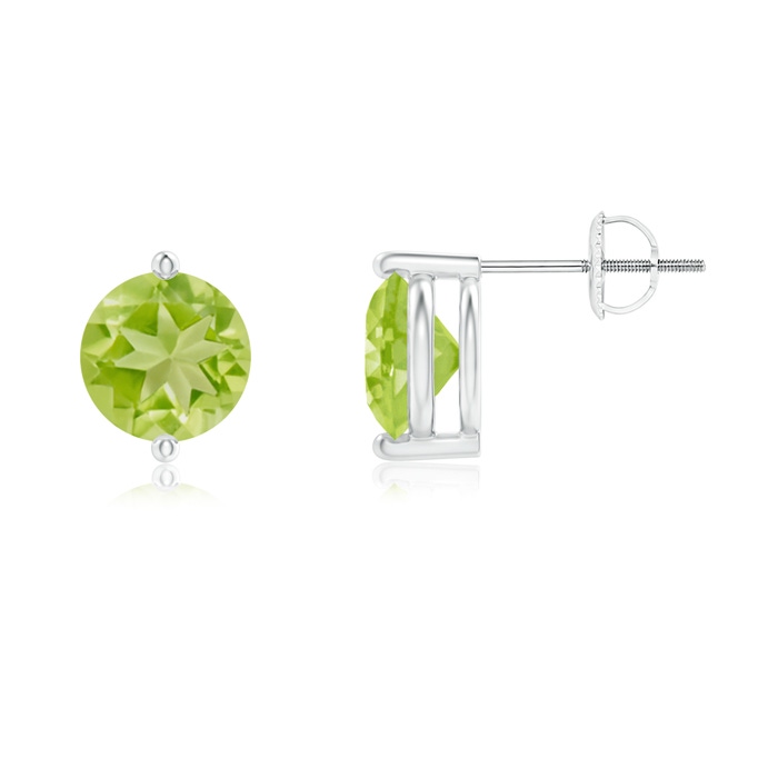 7mm AA Unique Two Prong-Set Peridot Solitaire Stud Earrings in White Gold 
