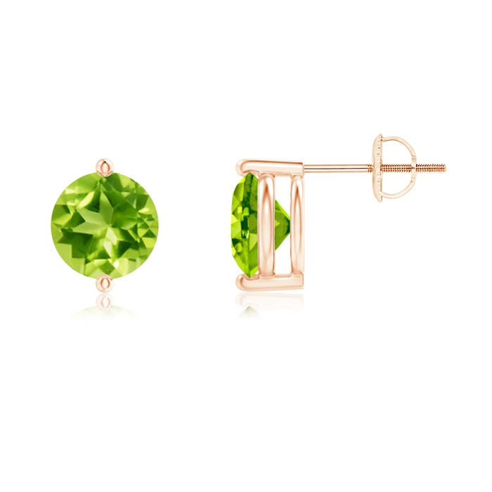 7mm AAA Unique Two Prong-Set Peridot Solitaire Stud Earrings in Rose Gold 