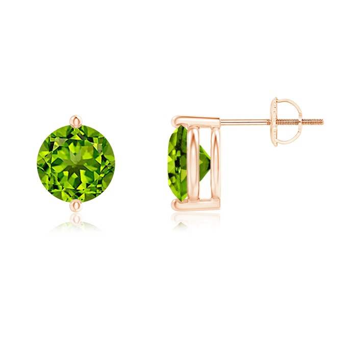 7mm AAAA Unique Two Prong-Set Peridot Solitaire Stud Earrings in Rose Gold