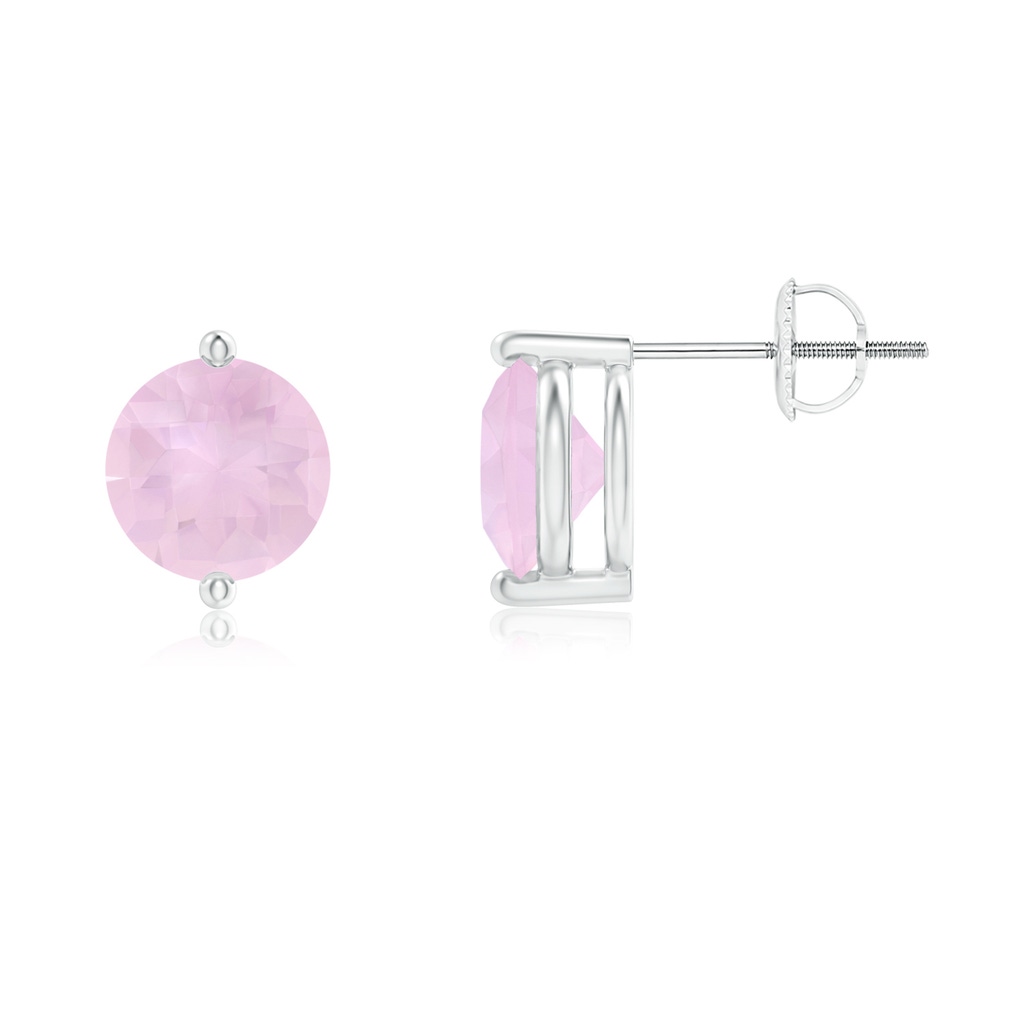 7mm AAA Unique Two Prong-Set Rose Quartz Solitaire Stud Earrings in White Gold