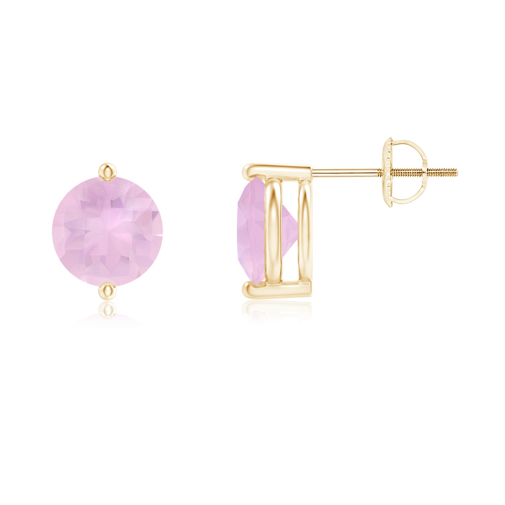 7mm AAAA Unique Two Prong-Set Rose Quartz Solitaire Stud Earrings in Yellow Gold