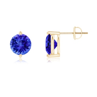 7mm AAA Unique Two Prong-Set Tanzanite Solitaire Stud Earrings in Yellow Gold