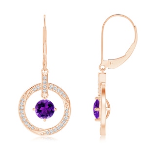 5mm AAAA Amethyst Open Circle Drop Earrings with Diamond Accents in Rose Gold