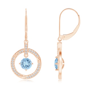 5mm AAA Aquamarine Open Circle Drop Earrings with Diamond Accents in Rose Gold