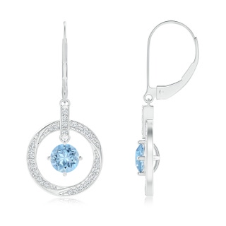 5mm AAA Aquamarine Open Circle Drop Earrings with Diamond Accents in White Gold