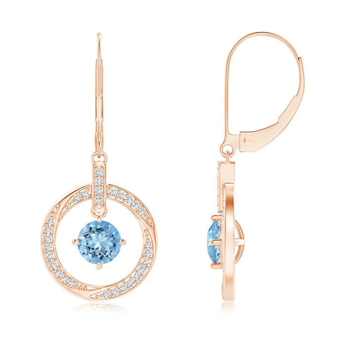 5mm AAAA Aquamarine Open Circle Drop Earrings with Diamond Accents in Rose Gold