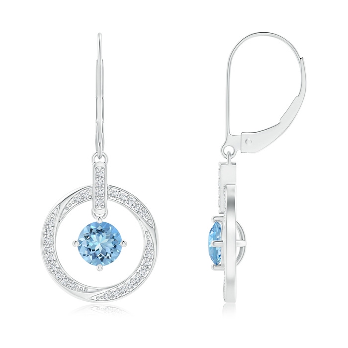 5mm AAAA Aquamarine Open Circle Drop Earrings with Diamond Accents in White Gold