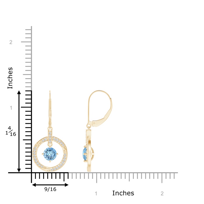 5mm AAAA Aquamarine Open Circle Drop Earrings with Diamond Accents in Yellow Gold product image