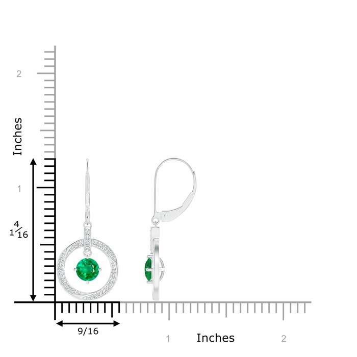 5mm AAA Emerald Open Circle Drop Earrings with Diamond Accents in White Gold Product Image