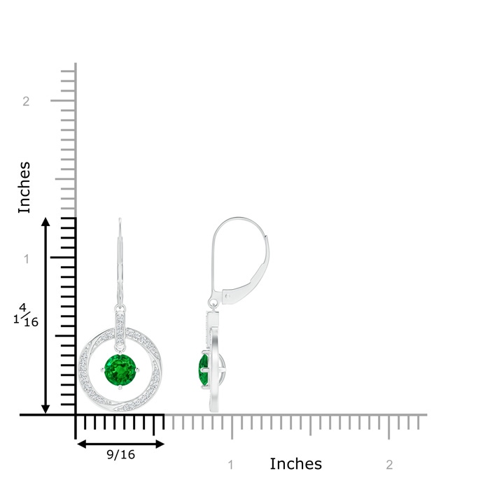 5mm AAAA Emerald Open Circle Drop Earrings with Diamond Accents in White Gold Product Image