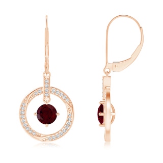 5mm A Garnet Open Circle Drop Earrings with Diamond Accents in 9K Rose Gold