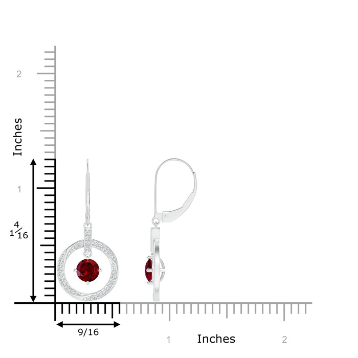 5mm AAA Garnet Open Circle Drop Earrings with Diamond Accents in White Gold product image