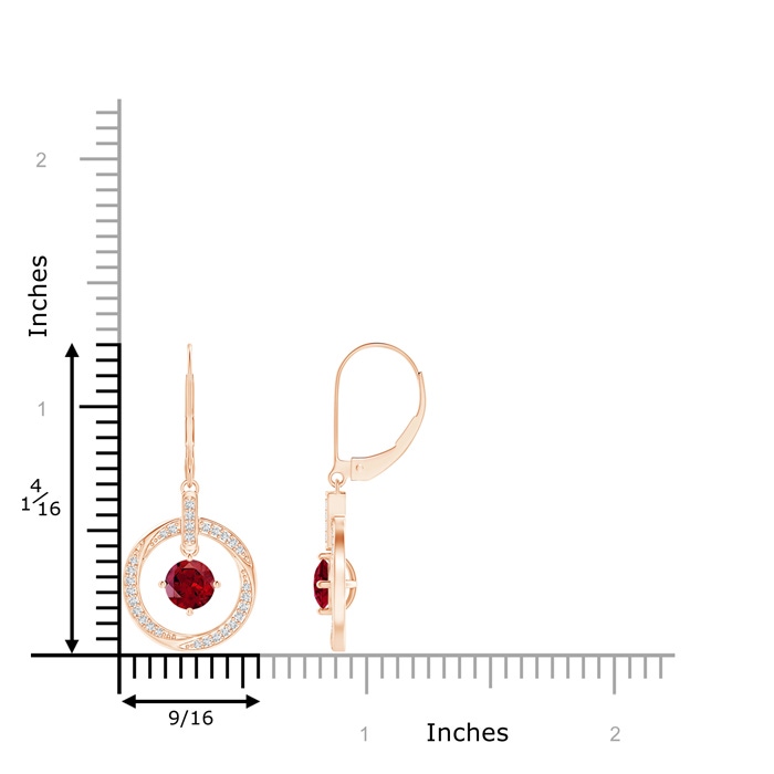 5mm AAAA Garnet Open Circle Drop Earrings with Diamond Accents in Rose Gold product image
