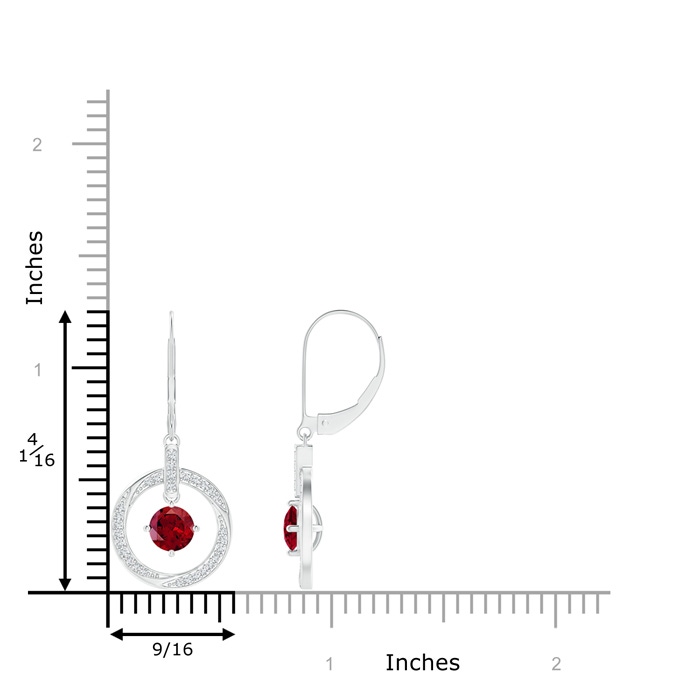 5mm AAAA Garnet Open Circle Drop Earrings with Diamond Accents in White Gold product image