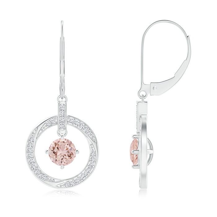 5mm AAA Morganite Open Circle Drop Earrings with Diamond Accents in White Gold