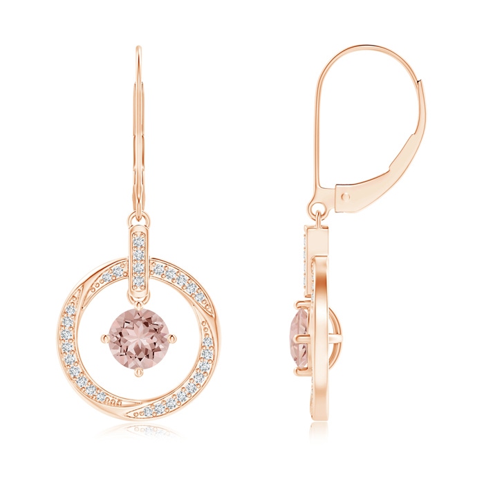 5mm AAAA Morganite Open Circle Drop Earrings with Diamond Accents in Rose Gold