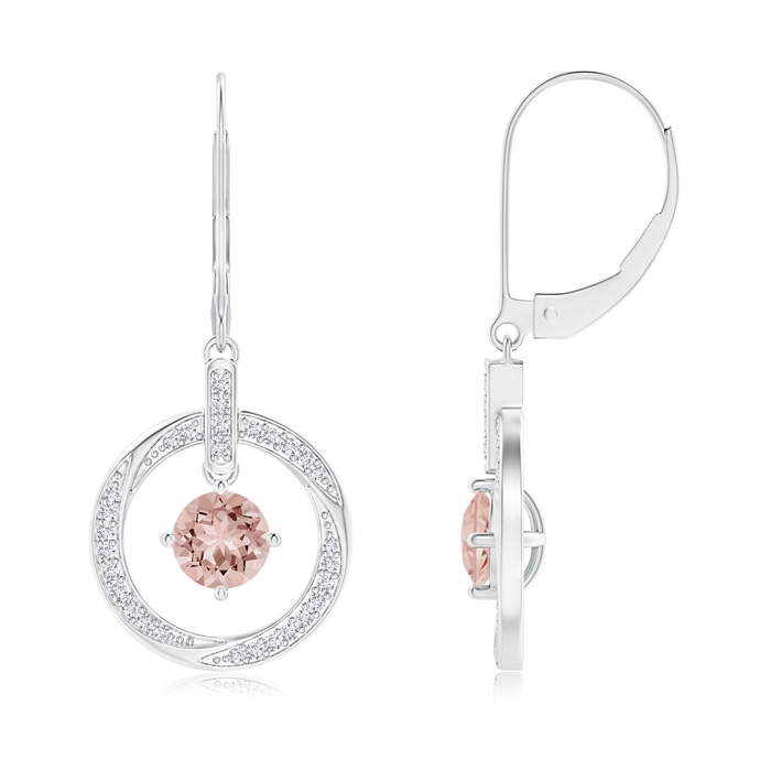 5mm AAAA Morganite Open Circle Drop Earrings with Diamond Accents in White Gold