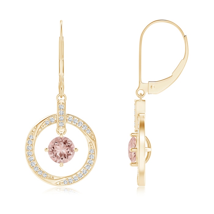 5mm AAAA Morganite Open Circle Drop Earrings with Diamond Accents in Yellow Gold