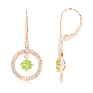 5mm A Peridot Open Circle Drop Earrings with Diamond Accents in Rose Gold