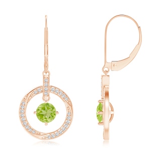 5mm AA Peridot Open Circle Drop Earrings with Diamond Accents in Rose Gold