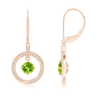 5mm AAA Peridot Open Circle Drop Earrings with Diamond Accents in 10K Rose Gold