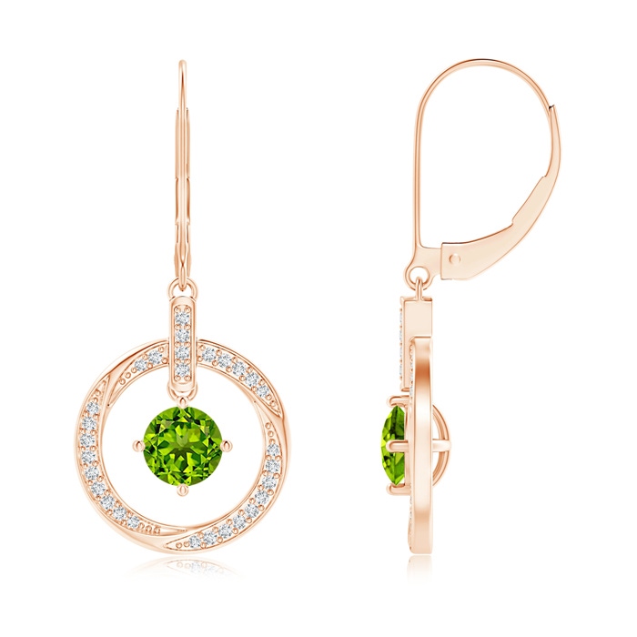 5mm AAAA Peridot Open Circle Drop Earrings with Diamond Accents in Rose Gold