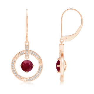 5mm A Ruby Open Circle Drop Earrings with Diamond Accents in 10K Rose Gold